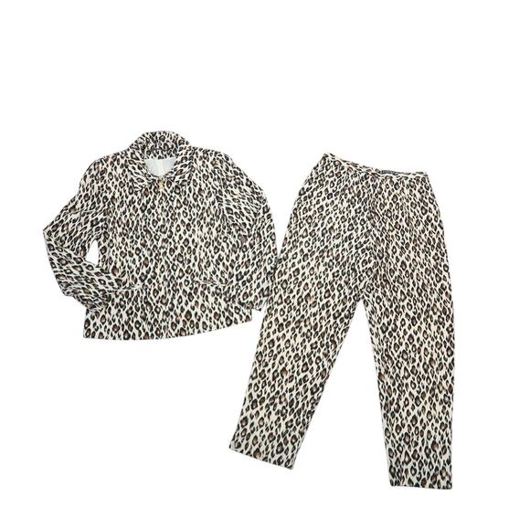 Vintage Forwear New York cream and brown leopard suit set L - Picture 1 of 8